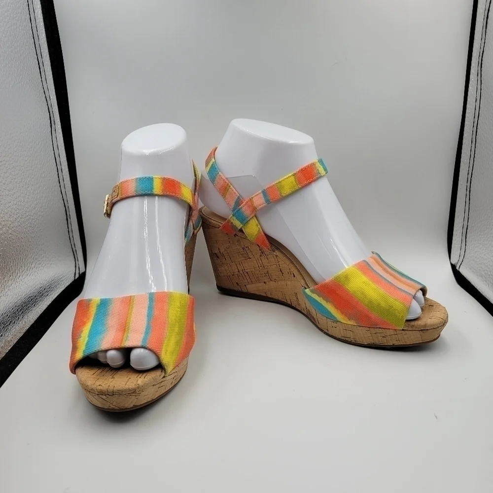 Alex Marie Bright Striped Wedge Heel Sz 6.5